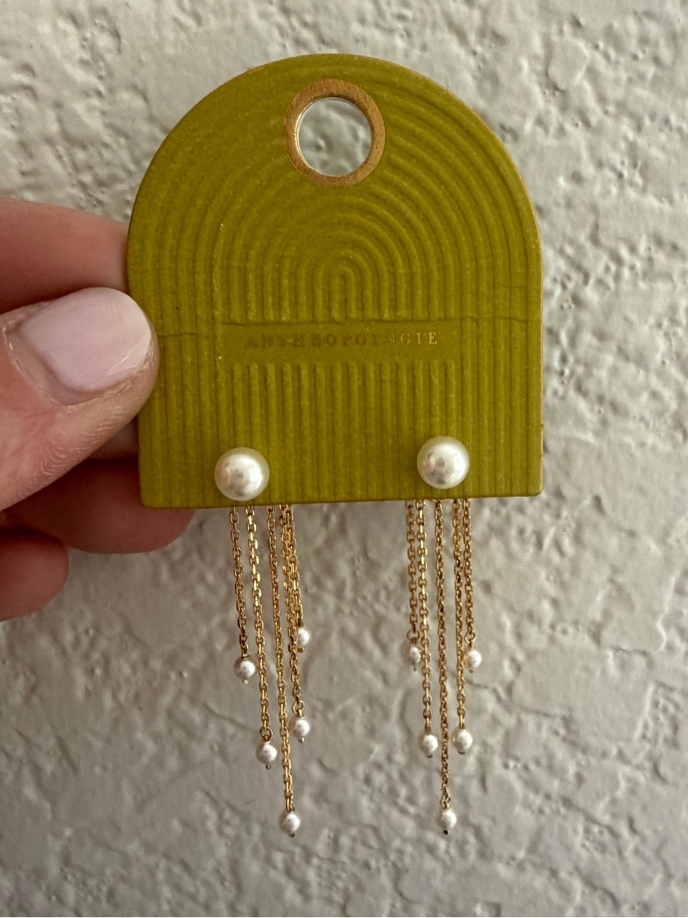 Anthropologie Gold Chain Drop Earrings with White Pearls- never been worn